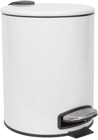 Harbour Housewares 5L Bathroom Bin - White - Round Stainless Steel Pedal Bin Slim Kitchen Rubbish Trash Can Garbage Dustbin with Lid and Inner Bin Liner Bucket