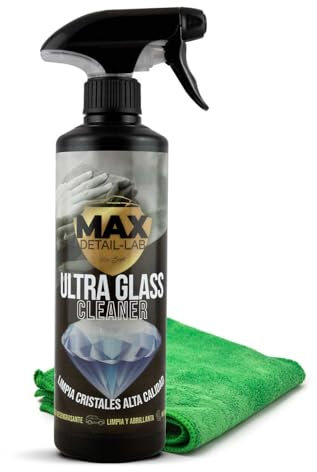 MAX DETAIL-LAB - Ultra Glass - Limpiacristales Coche Antivaho, Fórmula Desengrasante Limpia Cristales y Abrillanta, Repelente Agua Parabrisas Antilluvia, Kit Limpieza Detailing Car Profesional, 500ml