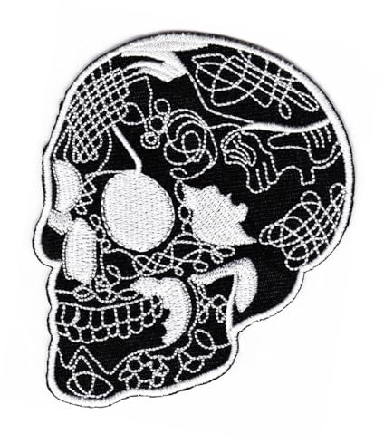 Totenkopf Schwarz Schädel Aufnäher zum aufbügeln oder aufnähen Bügelbild Aufbügler für Kleidung gestickter Bügelpatch Applikation Patch Größe 8 x 10 cm