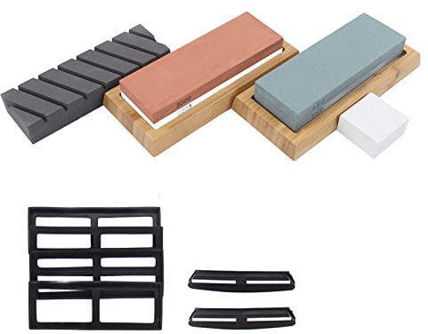 DADEA 12-teiliger Messerschärfstein, Robuster Schleifstein, Messerschärfer, Schleifstein-Schärfset mit Rutschfester Holzbasis, Messerschärfer-Set Zum Schärfen Verschiedener Klingen