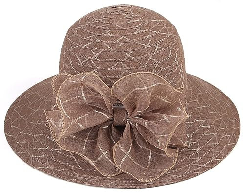 CaySep Damen-Derby-Hut aus Organza, breite Krempe, Derby-Kirchenhut, Kleid, Fascinator, Hut für Hochzeit, Teeparty, braun, Einheitsgröße