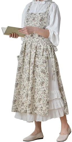 Hawholm Japanese apron Women-Cross Back Apron for Women with Pockets, Pinafore Aprons, Womens Cotton Linen Apron