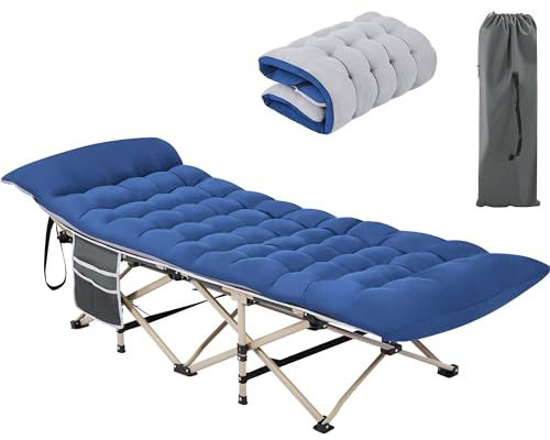 Yaheetech Cama Plegable Camping 2 en 1 Cama Portatil Acolchada Tumbona Exterior con Bolsa de Transporte Gris y Azul