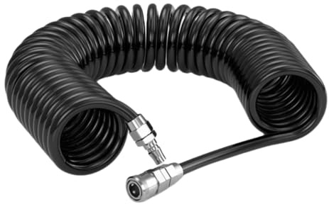 Eabdice Schwarzer 9M PU Luftspiralschlauch, Druckluft-Spiralschlauch mit drehbarer Verschraubung I Schlauchenden mit Knickschutz | Außendurchmesser beträgt 5mm | Innendurchmesser beträgt 8mm