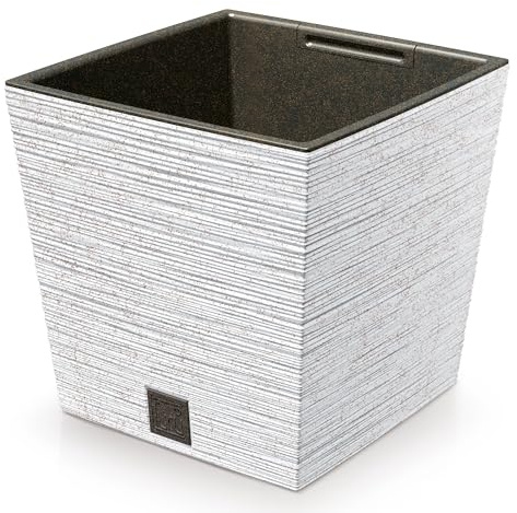 Annastore Blumentopf - Blumenübertopf wetterfest H 29,5 cm inkl. Innentopf mit 33% echtem Holzanteil Pflanzgefäß Pflanzsäule Übertopf - quadratisch - Ø 30 cm/H 29,5 cm, Farbe eco-Weiß