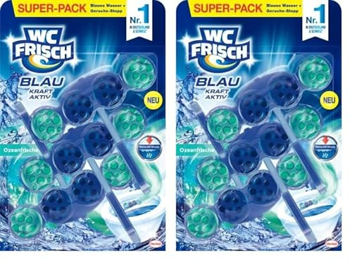 WC FRISCH Kraft Aktiv Blauspüler Ozeanfrische (150 g), WC Reiniger mit innovativer Geruchs-Stopp-Formel, Duftsteine für extra Frische und eine sichtbare Reinigung (Packung mit 2)