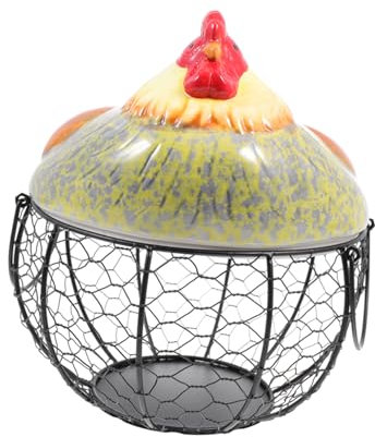 Cabilock 1 Pc Canasta De Huevera De Porcelana Cesta De Pollo para Huevo Contenedores para Frutas Cestas De De Gallina Redondas Cesta Rústica Cerámica Vegetal Linea Metalica