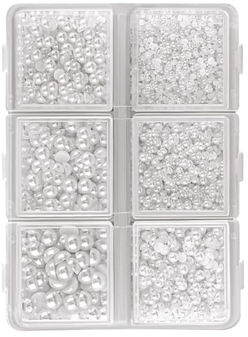 YOCDNOV 1 Box weiße halbrunde Perlen – Perlen mit flacher Rückseite zum Basteln, kleine lose Perlen für selbstgemachte Halsketten, Armbänder,Hochzeitskleider, Nagelkunstherstellung (1,5/2/3/4/5/6 mm)