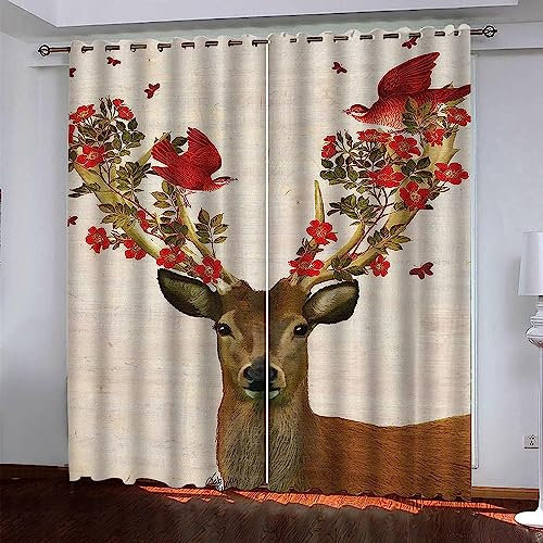Kinder Vorhänge Schlafzimmer Tier Distelhirsch Schiebegardinen Blickdichter Vorhang Mit Ösen Verdunkelungsgardine, Vorhänge 3D Wohnzimmer Bedroom Children's Room 2 X -9F4Q0Y9L3A5