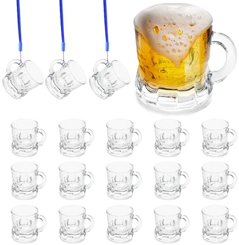 BOUFEIDA 16 Stück Schnapsgläser Plastik, Shotgläser Plastik, Schnapsbecher 3CL, Schnapsgläser mit Henkel Kunststoff für Junggesellenabschied, Geburtstage, Fasching, Mottoparty Transparent