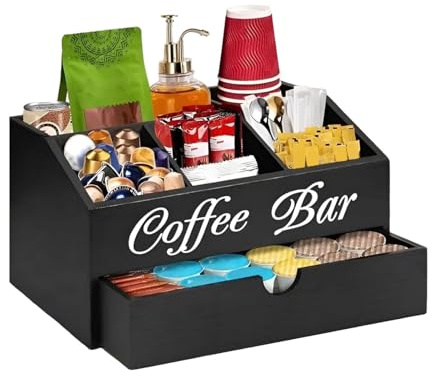 Generico Cestino porta tè e caffè, organizer per bancone della stazione caffè, Porta caffè in legno, Cestino porta cialde caffè in legno per uffici, bar