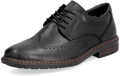 Rieker 17620 läderbrogues med stansat lädermönster, Svart, 43 EU