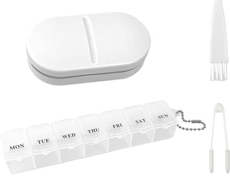 2Pcs Small Pill Tablet Cutter-7 Day Weekly Pill Box Organiser, Practical V Grip Pill Crusher, 2 in 1 Tablet Pill Dispenser per Elderly for Small and Large Pills Cut in Half Quarter