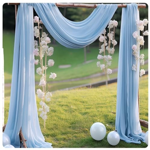 Pmnzdy 75x600 cm Querbehang Tüll Hochzeit Vorhang Freihanddeko Hochzeitsbogen Foto Hintergrund Deko Drapierstoff Tüllstoff Fensterdekoration für Hochzeit Party Fotografie Zeremonie deko Blau 3#