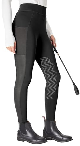 FitsT4 Sports Pantalon d'équitation pour femme et fille avec genoux en silicone antidérapants et poches latérales, respirant et élastique, pour l'école d'équitation et le cyclisme au printemps et en