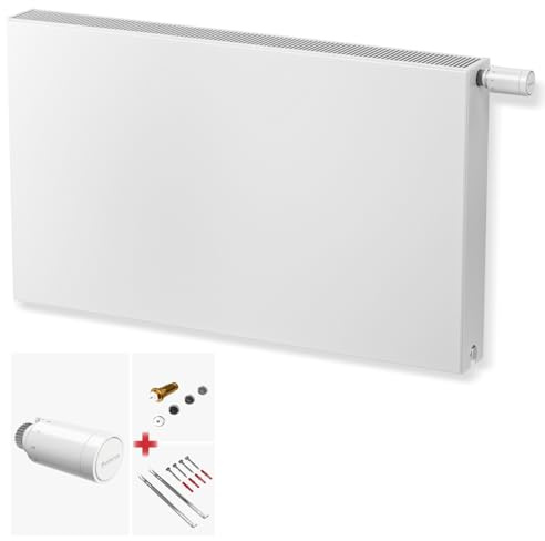 DESIGNO Planheizkörper Kompakt & Ventilheizkörper Typ 22 -BH-500 x BL-1000 | inkl. Buderus Thermostatkopf Logafix BD1-W0 - Ventil - Montagezubehör | Wärmeleistung 1.385 Watt