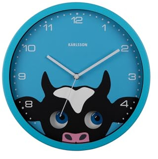 Karlsson Wanduhr Peekaboo Cow - Blau - 30.8x4.5x30.8cm | Rund - skandinavisch - Eisen - Wanduhr Modern Wohnzimmer - Wanduhren