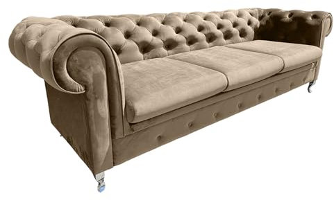 Meble Ares Chesterfield Sofa Prima – Kleines Sofa – Bequeme Couch – 3-Sitzer Sofa – Modernes Design – Stoff – Beige