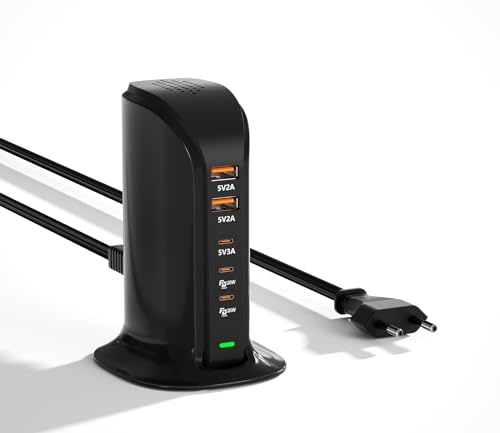 VPSUN USB C Ladegerät Mehrfach für Mehrere Geräte 55W,Multiport USB Turm Ladestation,5 Port USB-C Wandladegerät für iPhone, iPad, Samsung Charging Station