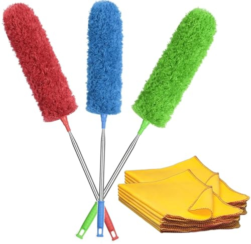 POLAS Dusters for cleaning extendable duster on a stick + 10 pack yellow dusters must have cleaning supplies long handled duster perfect feather duster extendable cobweb brush must have dusting brush