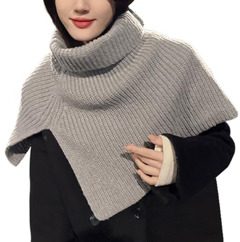LIANGTUOHAI Damen-Schal aus Seide mit hohem Schlitzkragen, einfarbig, gestrickter Schal, warmer Pullover, Wollschal, grau, One size