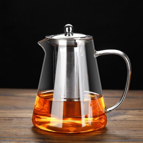 Theiere Avec Infuseur 1300 ml - Theiere en verre avec infuseur filtre en acier inox 304 verre sans plomb Compatible avec flammes et plaques en céramique parfaite pour thé infusions café et lait