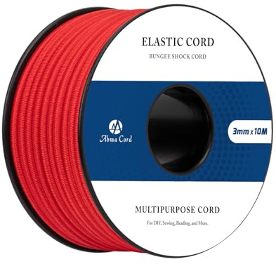 Abma Cord Filo Elastico 3mm x 10m Cordino Cordoncino Corda Elastica Tondo per Braccialetti, Gioielli, Perline, Campeggio - Rosso