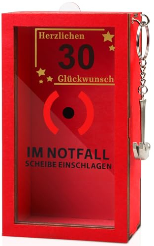 Anruzon - Originelle 30 Geburtstag Geschenk Frauen & Männer - 30.Geburtstag Geldgeschenke - Lustige Notfallbox mit Hammer und Seil - Deko Holzkiste - Personalisierbares Geschenk