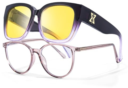 SIPHEW Nachtfahrbrille für Brillenträger Herren Damen Nachtsichtbrille mit gelben polarisierten Gläsern für Autofahrer Nachtbrille zum Autofahren