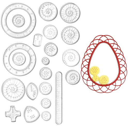 Hayaww 26 PCS Spirograph Juego de Dibujo de espirógrafo Herramienta de papelería en Espiral geométrica Juego de Espiral Regla de Dibujo de Engranajes Creativo de Mandalas (A)