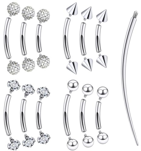 Msndnkwo Augenbrauen- und Rook-Piercing-Schmuck, Chirurgenstahl, Innengewinde, gebogener Barbell, winziger Augenbrauenring, vertikaler Labret-Lippenschmuck, Ohrring, kleiner Bauchnabelring für Damen