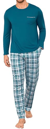 Leversic Pyjama Homme Hiver Coton, Manches Longues et Pantalon Carreaux | En Coton Doux, Cet Ensemble de Pyjama à Carreaux Offre Chaleur et Confort Pour Les Nuits Froides et Les Moments de Détente