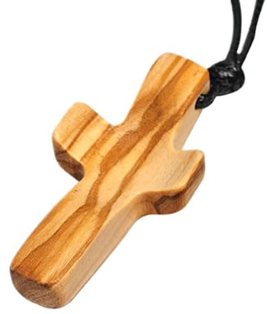 Lesunbak Crocifisso in legno di ulivo Natrual con ciondolo a forma di croce, realizzato a mano, per preghiera, meditazione, religiosa, cristiana o decorazione per famiglie, bambini e adulti