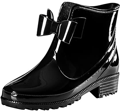 Bottines en caoutchouc pour femme - Coupe large - Imperméables - Bottes de pluie en caoutchouc avec nœud - Chaussures de travail légères en caoutchouc Chelsea, Noir , 39 EU