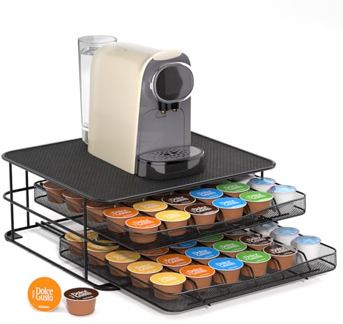 Eukue Porte Capsule, 2 Tiroirs à Capsules Rangement pour Dolce Gusto 72 PCs, Grande Support Dosette Antidérapants avec Surface Anti-Vibration pour La Maison, Bureau, Café