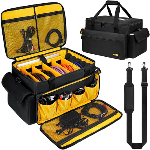 DJ-Ausrüstungstasche mit 5 abnehmbaren Trennwänden, DJ-Kabel-Dokumententasche mit Laptop- und Mikrofonfächern, Reise-DJ-Gig-Organizer-Taschen für DJ-Ausrüstung, Musiker, Profis und DJ-Zubehör (47,7 x