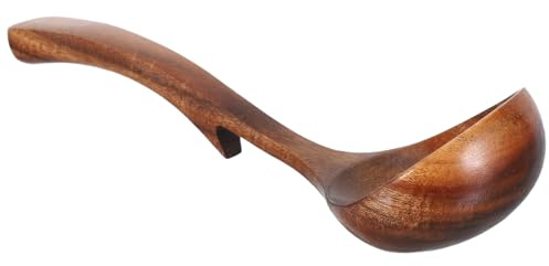 OSALADI Cuchara Sopera de Madera de Acacia Cucharón con Gancho Trasero Resistente al Calor para Servir Gachas de Avena Cocina