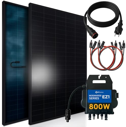 SUNNIVA® 920W Balkonkraftwerk BIFAZIAL FULLBLACK komplett Steckdose AP Systems EZ1-M 800 Watt Wechselrichter, PV Solaranlage Komplettset,2x460W Glas-Glas Bifacial Solarmodule, 5m Kabel,4x1m Solarkabel