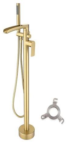 Grifo de bañera independiente para montaje en suelo con agua caliente y fría, mezclador de ducha de doble control para hoteles y B & B, elegante diseño vertical