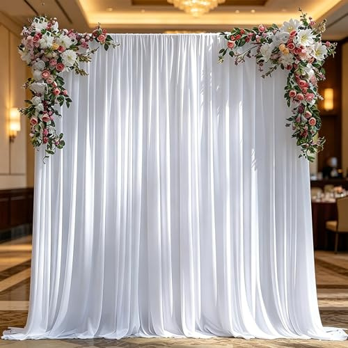 Rideau blanc de 3 x 3 m pour toile de fond de fête, fond de mariage, rideaux en polyester pour anniversaire, fête prénatale, baptême, douche nuptiale