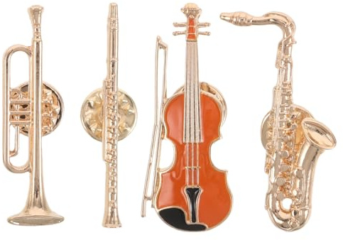 IWOWHERO Broches vintage musique en alliage 4 pièces guitare saxophone trompette flûte pour sacs chapeaux concerts amateurs de musique