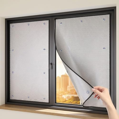Película Aislante Térmica Ventana De Doble Papel De Aluminio，8mm Lámina Fácil De Instalar De Protección Solar con Ventosas, Películas Oscurecimiento Privacidad para Salón Balcón Garaje(80 * 90cm)