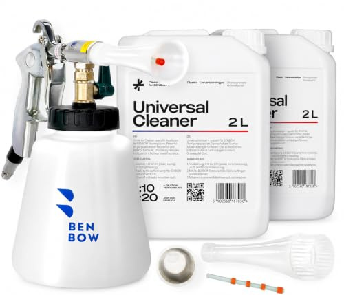 BenBow Druckluft Reinigungspistole Classic mit 5L CLEANTECH CO Innenreiniger – ideal für professionelles Detailing von Autos, LKWs, Bussen - berührungslose Reinigung - Wirbelwind-Effekt