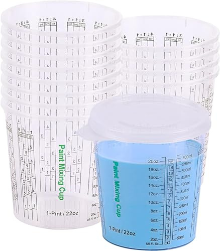 CANOPUS Mehrzweck Lackmischbecher Mit Deckel für Farbe, Polyester, Epoxid und Harz, 650ml (12er Packung) Plastikbecher, Kunststoff Messbecher mit 3 Deckel, Labor und Malerei Zubehör, Paint Mixing