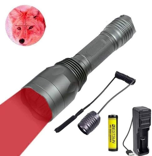 LUXJUMPER Red Light Torch, 250000 Lumen Super Bright Red LED Torches 350 Yards Long Range Deer Hog Hunting Torch Single Mode Predator Light with Pressure Switch, Battery and Charger