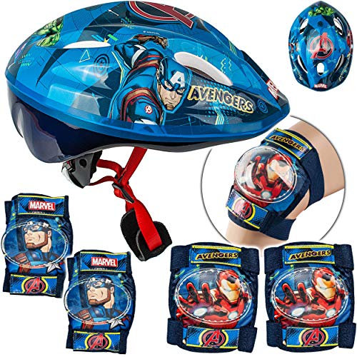 alles-meine.de GmbH 5 TLG. Set: - Sicherheitsset - Kinderhelm/Fahrradhelm - Avengers - Gr. 52-56 - Circa 3 bis 15 Jahre - Größen verstellbar/mitwachsend - TÜV geprüft - Hel..