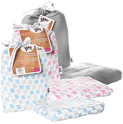 XKKO - BMB Musselintuch - Pucktuch (Einschlagtuch) Bambusviskose - 120x120cm - 1 Stück Farbe Scandinavian (Baby Pink Chevron)
