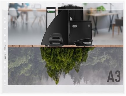 Leitz A3 Prospekthüllen, 25 Stück, Universallochung, Matte Oberfläche, 100 Mikron Folienstärke, 100% recyclebar, Recycle-Serie, Farblos, 40190003, Black