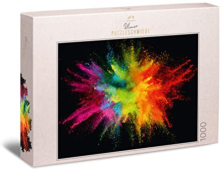 Ulmer Puzzleschmiede - „Knallbunt“ - Farbenfrohes 1000 Teile Puzzle – Puzzlemotiv Einer bunten Farb-Pulver-Explosion auf Kontrast-Hintergrund - innovatives Motiv für Puzzle-Entdecker