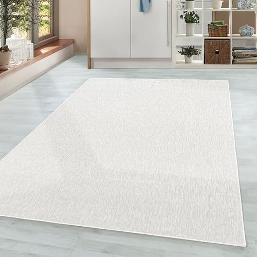 HomebyHome Teppich 280x370 cm Creme, Einfarbiger Kurzflor Schlingenteppich für sehr großes Wohnzimmer, Essbereich oder Loft, Modern, pflegeleicht & extra groß